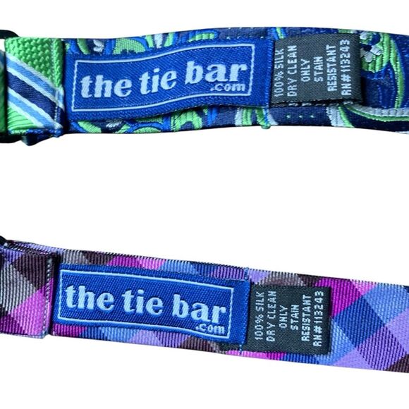 The Tie Bar Set of 2 Silk Bow Ties Men's Stain Resistant Adjustable Multi-Color - Picture 4 of 11